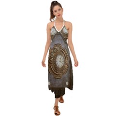 Elegant Steampunk Design Halter Tie Back Dress 