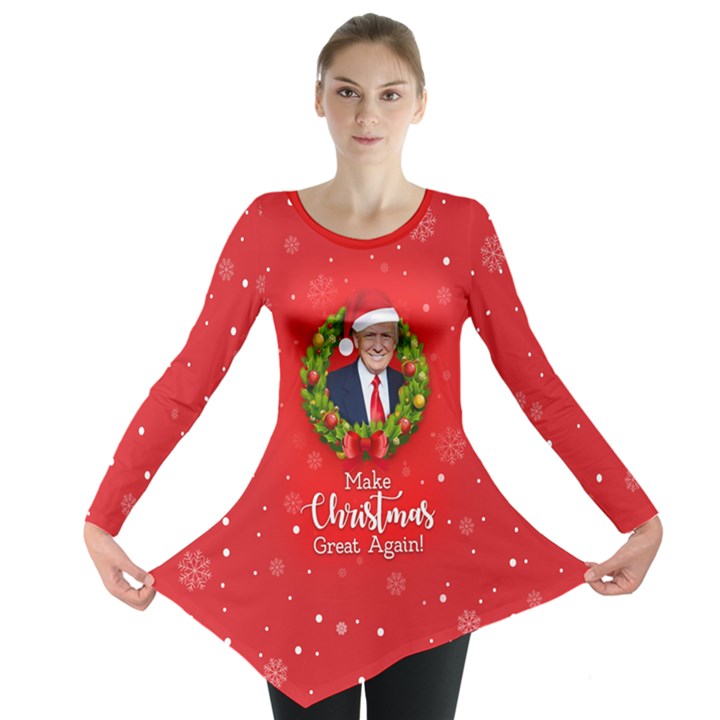 Make Christmas Great Again with Trump Face MAGA Long Sleeve Tunic 