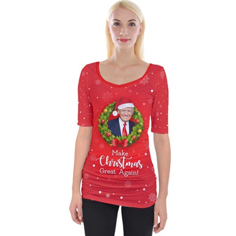 Make Christmas Great Again With Trump Face Maga Wide Neckline Tee by snek