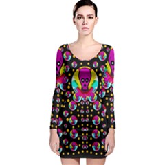 Skull With Many Friends Long Sleeve Bodycon Dress by pepitasart