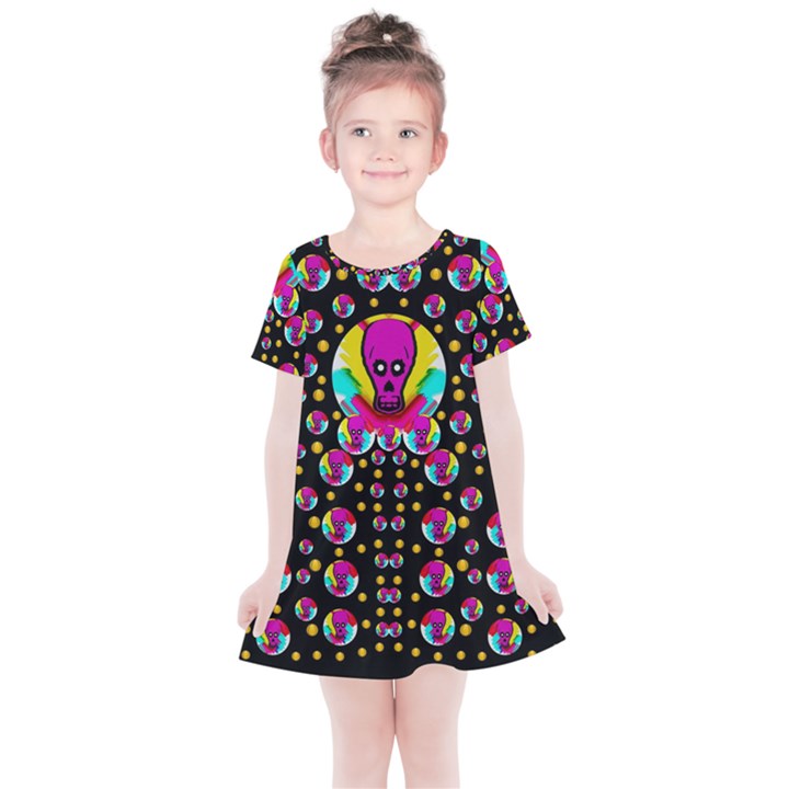 Skull With Many Friends Kids  Simple Cotton Dress