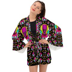 Skull With Many Friends Long Sleeve Kimono