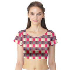 Background Texture Plaid Red Short Sleeve Crop Top