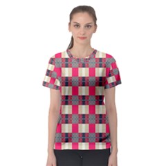 Background Texture Plaid Red Women s Sport Mesh Tee