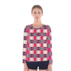 Background Texture Plaid Red Women s Long Sleeve Tee