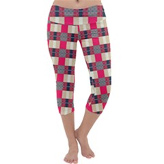 Background Texture Plaid Red Capri Yoga Leggings