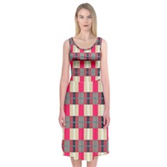 Background Texture Plaid Red Midi Sleeveless Dress by HermanTelo