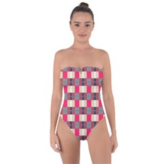 Background Texture Plaid Red Tie Back One Piece Swimsuit