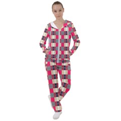 Background Texture Plaid Red Women s Tracksuit