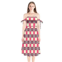 Background Texture Plaid Red Shoulder Tie Bardot Midi Dress by HermanTelo