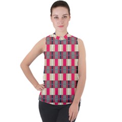 Background Texture Plaid Red Mock Neck Chiffon Sleeveless Top by HermanTelo