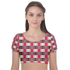 Background Texture Plaid Red Velvet Short Sleeve Crop Top  by HermanTelo