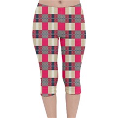 Background Texture Plaid Red Velvet Capri Leggings 