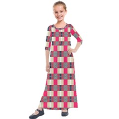 Background Texture Plaid Red Kids  Quarter Sleeve Maxi Dress by HermanTelo