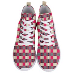 Background Texture Plaid Red Men s Lightweight High Top Sneakers