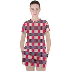 Background Texture Plaid Red Women s Tee And Shorts Set