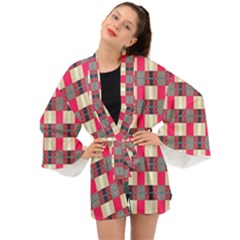 Background Texture Plaid Red Long Sleeve Kimono