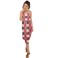 Background Texture Plaid Red Waist Tie Cover Up Chiffon Dress