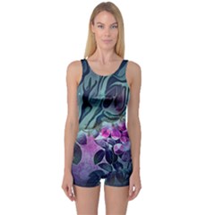 Decorative Floral Design One Piece Boyleg Swimsuit by FantasyWorld7