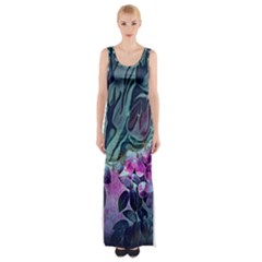 Decorative Floral Design Thigh Split Maxi Dress by FantasyWorld7