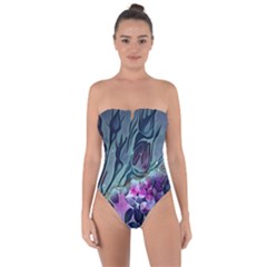 Decorative Floral Design Tie Back One Piece Swimsuit by FantasyWorld7