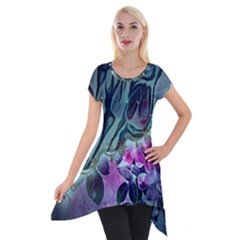 Decorative Floral Design Short Sleeve Side Drop Tunic by FantasyWorld7