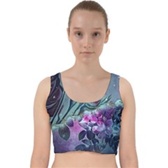 Decorative Floral Design Velvet Racer Back Crop Top by FantasyWorld7