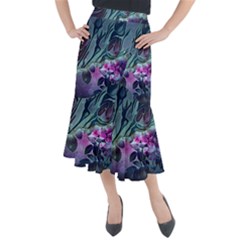 Decorative Floral Design Midi Mermaid Skirt