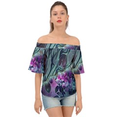 Decorative Floral Design Off Shoulder Short Sleeve Top by FantasyWorld7