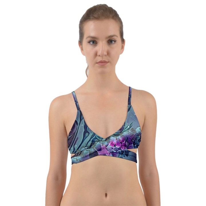 Decorative Floral Design Wrap Around Bikini Top