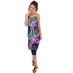 Decorative Floral Design Waist Tie Cover Up Chiffon Dress