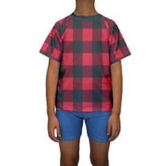 Canadian Lumberjack Red And Black Plaid Canada Kids  Short Sleeve Swimwear by snek