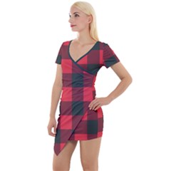 Canadian Lumberjack Red And Black Plaid Canada Short Sleeve Asymmetric Mini Dress by snek