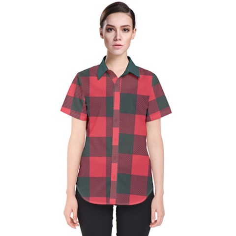 Canadian Lumberjack Red And Black Plaid Canada Women s Short Sleeve Shirt by snek