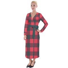 Canadian Lumberjack Red And Black Plaid Canada Velvet Maxi Wrap Dress by snek