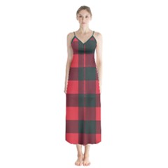 Canadian Lumberjack Red And Black Plaid Canada Button Up Chiffon Maxi Dress by snek