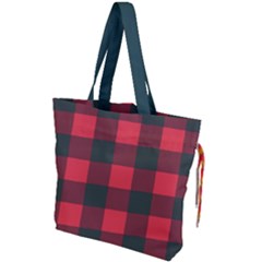 Canadian Lumberjack Red And Black Plaid Canada Drawstring Tote Bag by snek