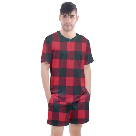 Canadian Lumberjack Red And Black Plaid Canada Men s Mesh Tee And Shorts Set by snek