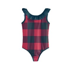 Canadian Lumberjack Red And Black Plaid Canada Kids  Frill Swimsuit by snek