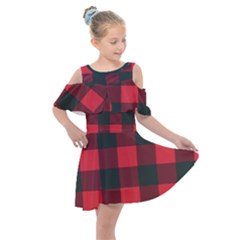 Canadian Lumberjack Red And Black Plaid Canada Kids  Shoulder Cutout Chiffon Dress by snek