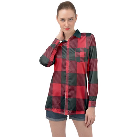 Canadian Lumberjack Red And Black Plaid Canada Long Sleeve Satin Shirt by snek