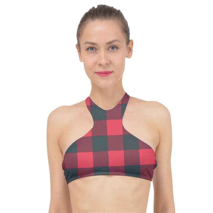 Canadian Lumberjack red and black plaid Canada High Neck Bikini Top