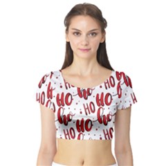 Christmas Watercolor Hohoho Red Handdrawn Holiday Organic And Naive Pattern Short Sleeve Crop Top by genx