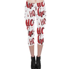 Christmas Watercolor Hohoho Red Handdrawn Holiday Organic And Naive Pattern Capri Leggings  by genx