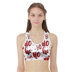 Christmas Watercolor Hohoho Red Handdrawn Holiday Organic And Naive Pattern Sports Bra With Border by genx