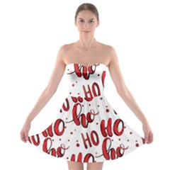 Christmas Watercolor Hohoho Red Handdrawn Holiday Organic And Naive Pattern Strapless Bra Top Dress by genx