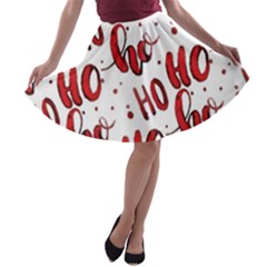 Christmas Watercolor Hohoho Red Handdrawn Holiday Organic And Naive Pattern A-line Skater Skirt by genx