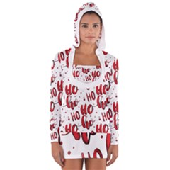 Christmas Watercolor Hohoho Red Handdrawn Holiday Organic And Naive Pattern Long Sleeve Hooded T-shirt by genx