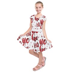 Christmas Watercolor Hohoho Red Handdrawn Holiday Organic And Naive Pattern Kids  Short Sleeve Dress by genx