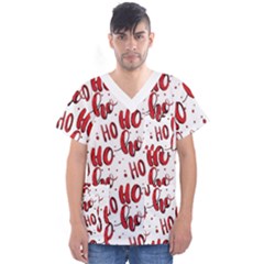 Christmas Watercolor Hohoho Red Handdrawn Holiday Organic And Naive Pattern Men s V-neck Scrub Top